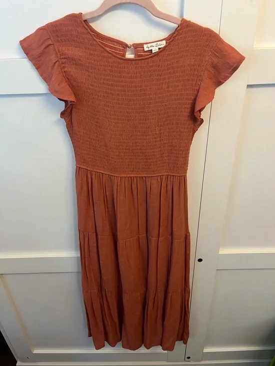 By the River- Rust Smocked Bodice Tiered Maxi Dress - Picture 1 of 2